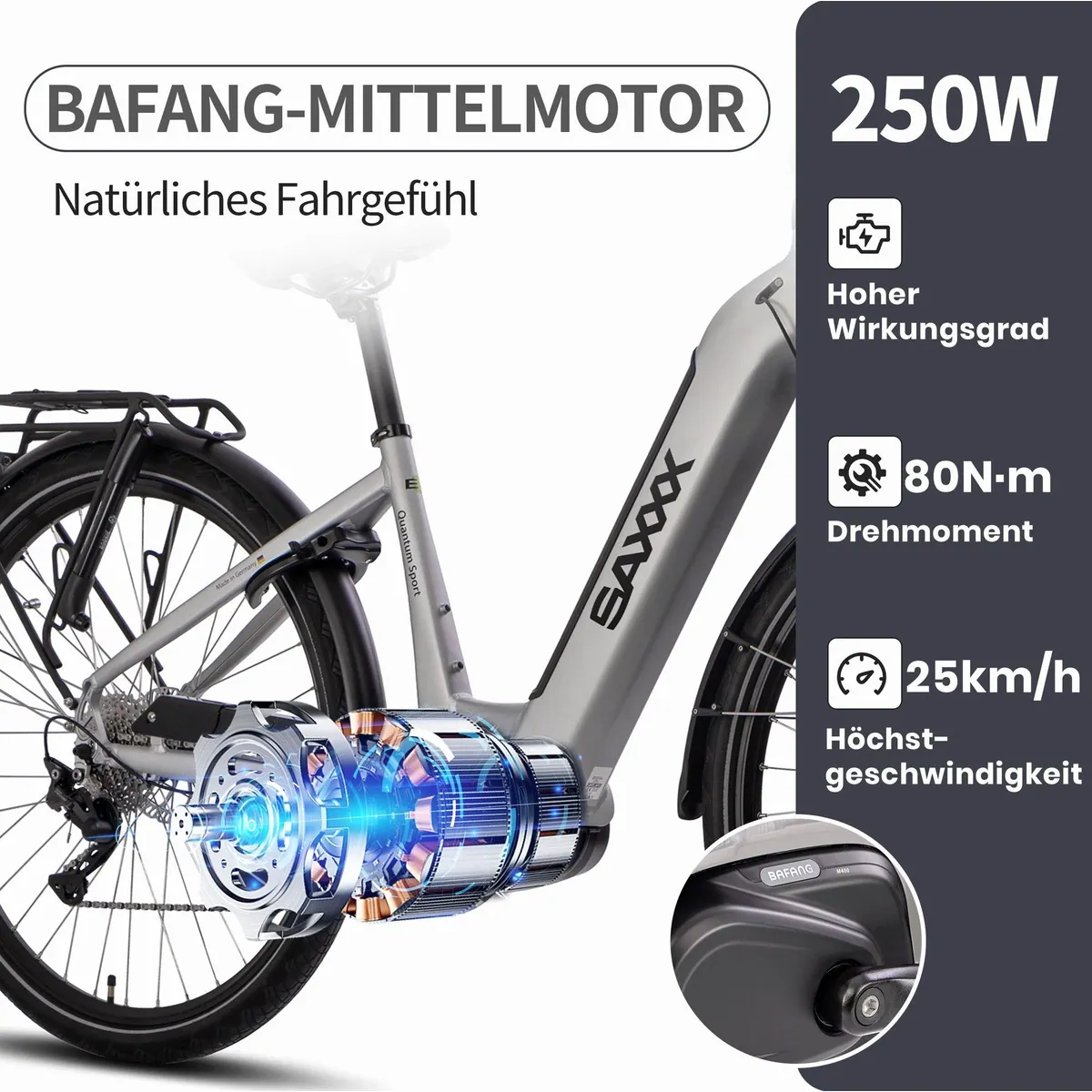 SAXXX E-Bike Trekkingrad, 540Wh Akku, 10-Gang SHIMANO Deore, hydraulische Scheibenbremsen 2