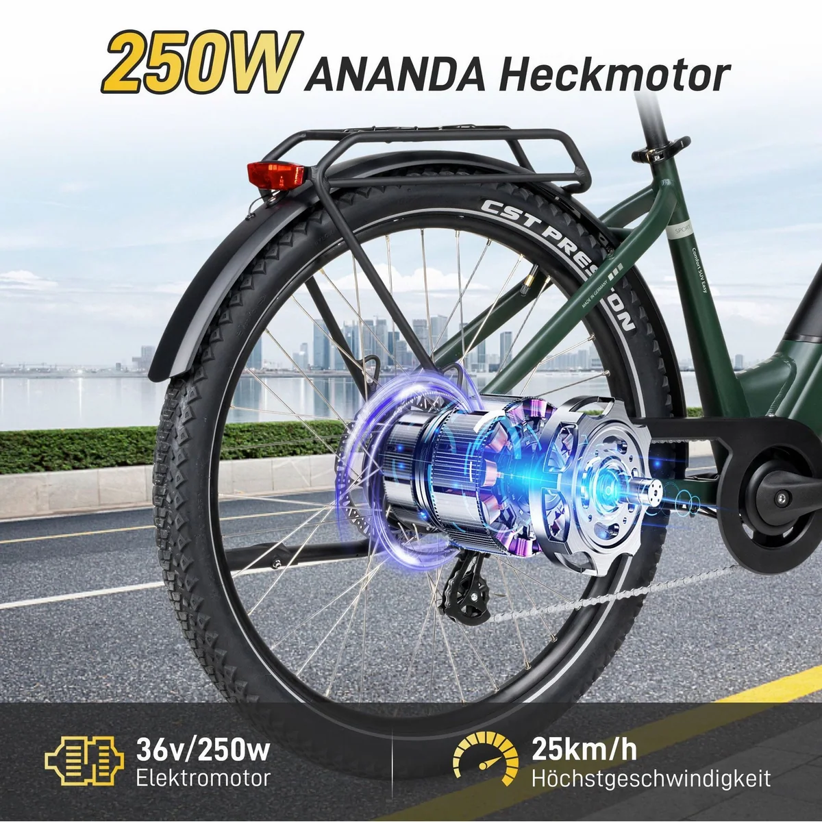 SAXXX E-Bike Cityrad 28 Zoll, 250W Heckmotor, abnehmbarer Akku, 7-Gang SHIMANO 2