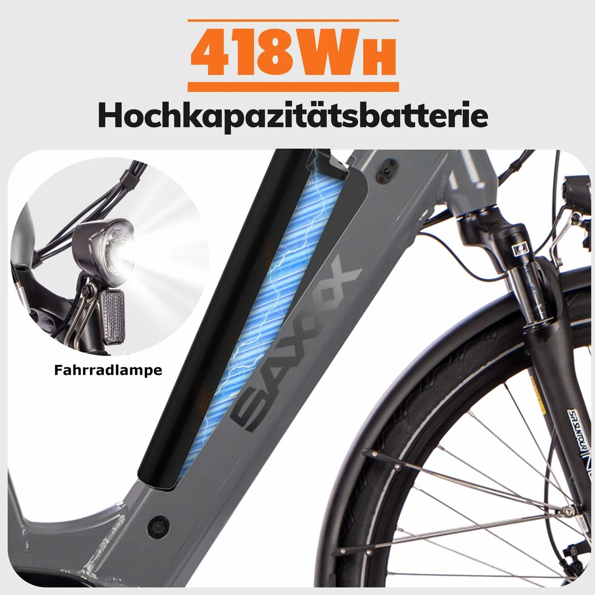 SAXXX E-Bike Trekkingrad Deluxe Sport Wave, 28 Zoll, 250W Mittelmotor, 9-Gang Shimano Alivio 3