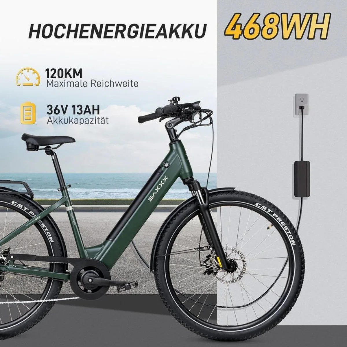 SAXXX SUV E-Bike Cityrad, 250W Heckmotor, 468Wh Akku, 120 km Reichweite 3