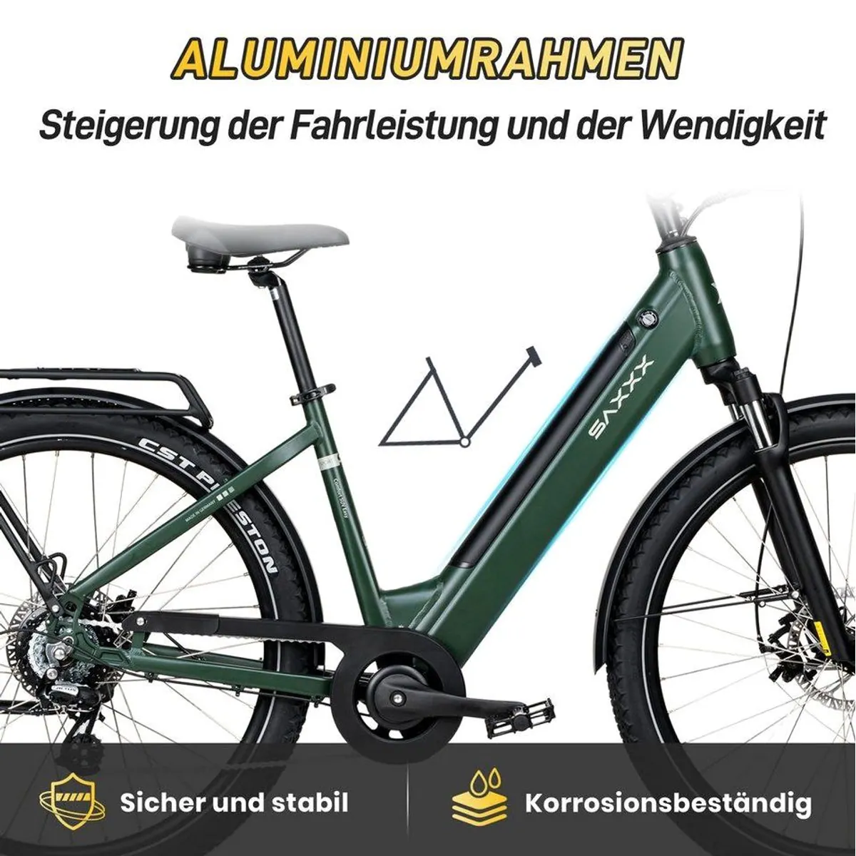 SAXXX E-Bike Cityrad, 250 W Motor, 468 Wh Akku, 7-Gang SHIMANO Altus 5