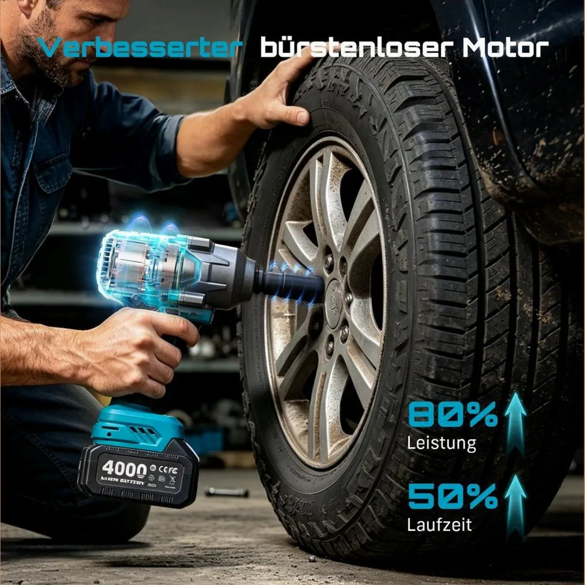 SEESII Akku-Schlagschrauber, 1200 Nm Drehmoment, bürstenloser Motor, 2 Akkus — robust, leistungsstark, vielseitig 3