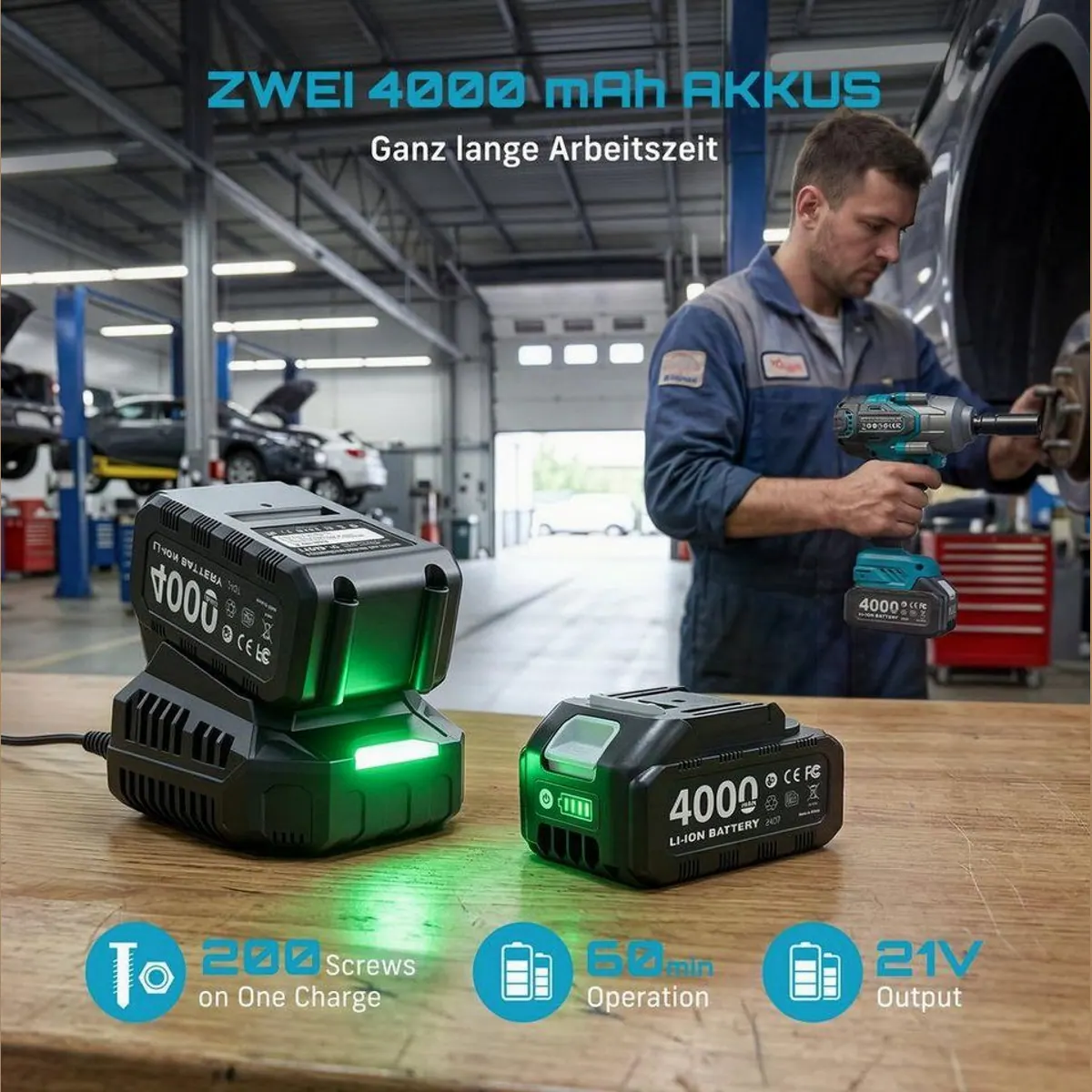 SEESII Akku-Schlagschrauber, 1200 Nm Drehmoment, bürstenloser Motor, 2 Akkus — robust, leistungsstark, vielseitig 4