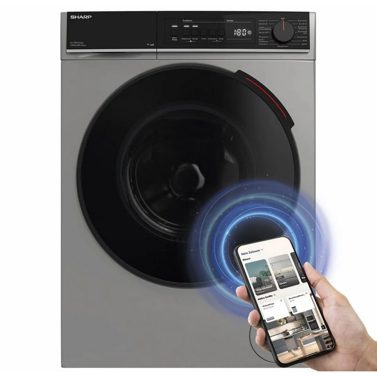Sharp ES-PRO214SA-DE Waschmaschine, 12 kg, 1400 U/min, AllergySmart, WIFI Steuerung