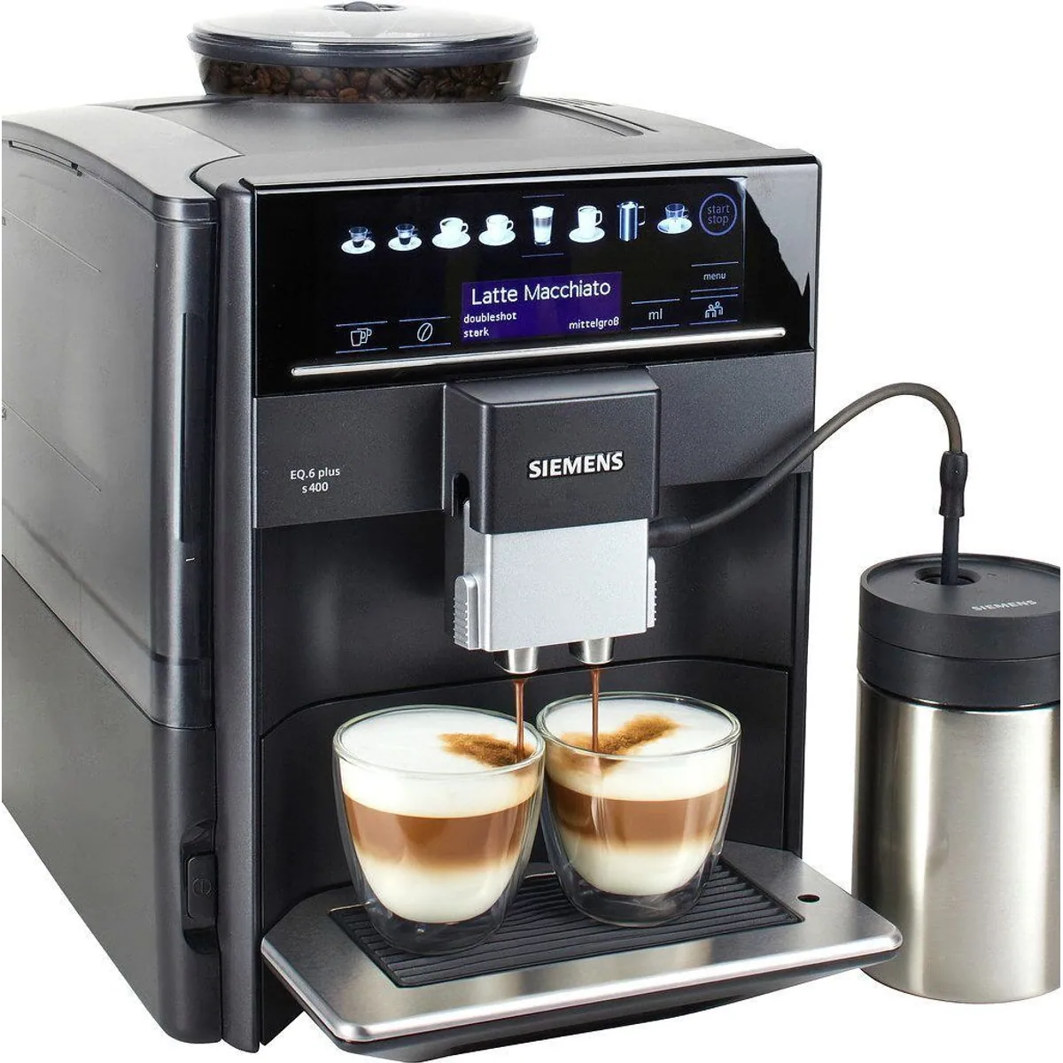 SIEMENS EQ6 plus s400 TE654509DE, Doppeltassenfunktion, Keramikmahlwerk, saphirschwarz