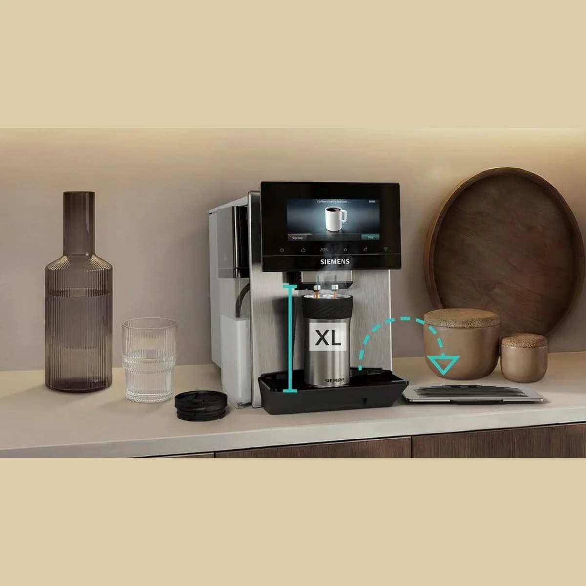 SIEMENS EQ900 TQ923EZ3, individuelle Aromaeinstellung, automatisierte Reinigung, 41 Getränke — Edelstahl, TFT-Display 3