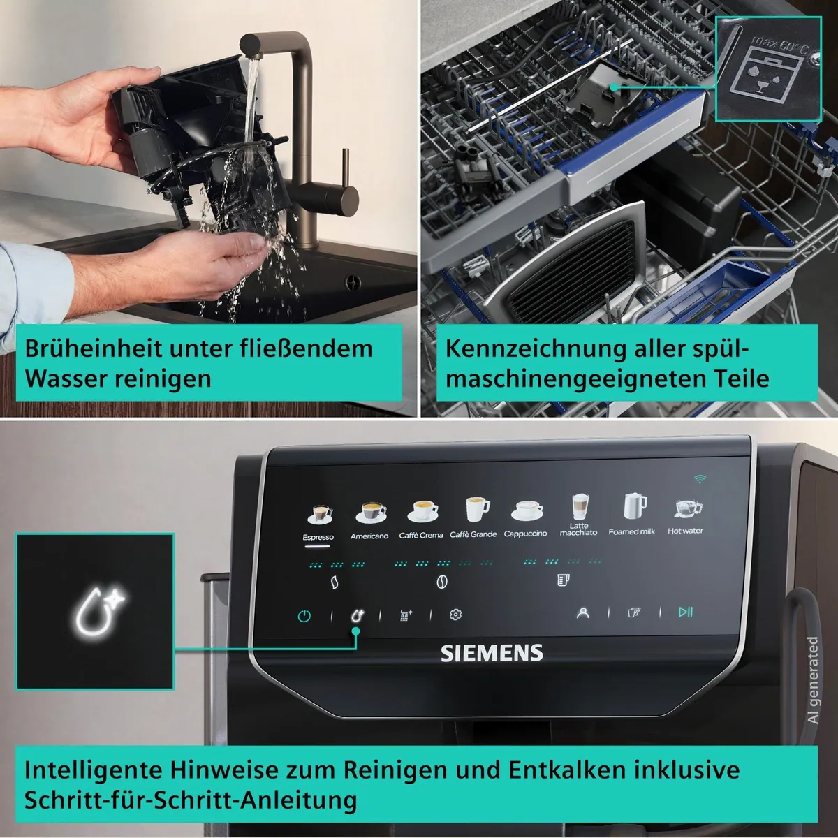 SIEMENS EQ500 TP553E09 Kaffeevollautomat, 41 Getränke, Doppeltassenfunktion, Keramikmahlwerk 5