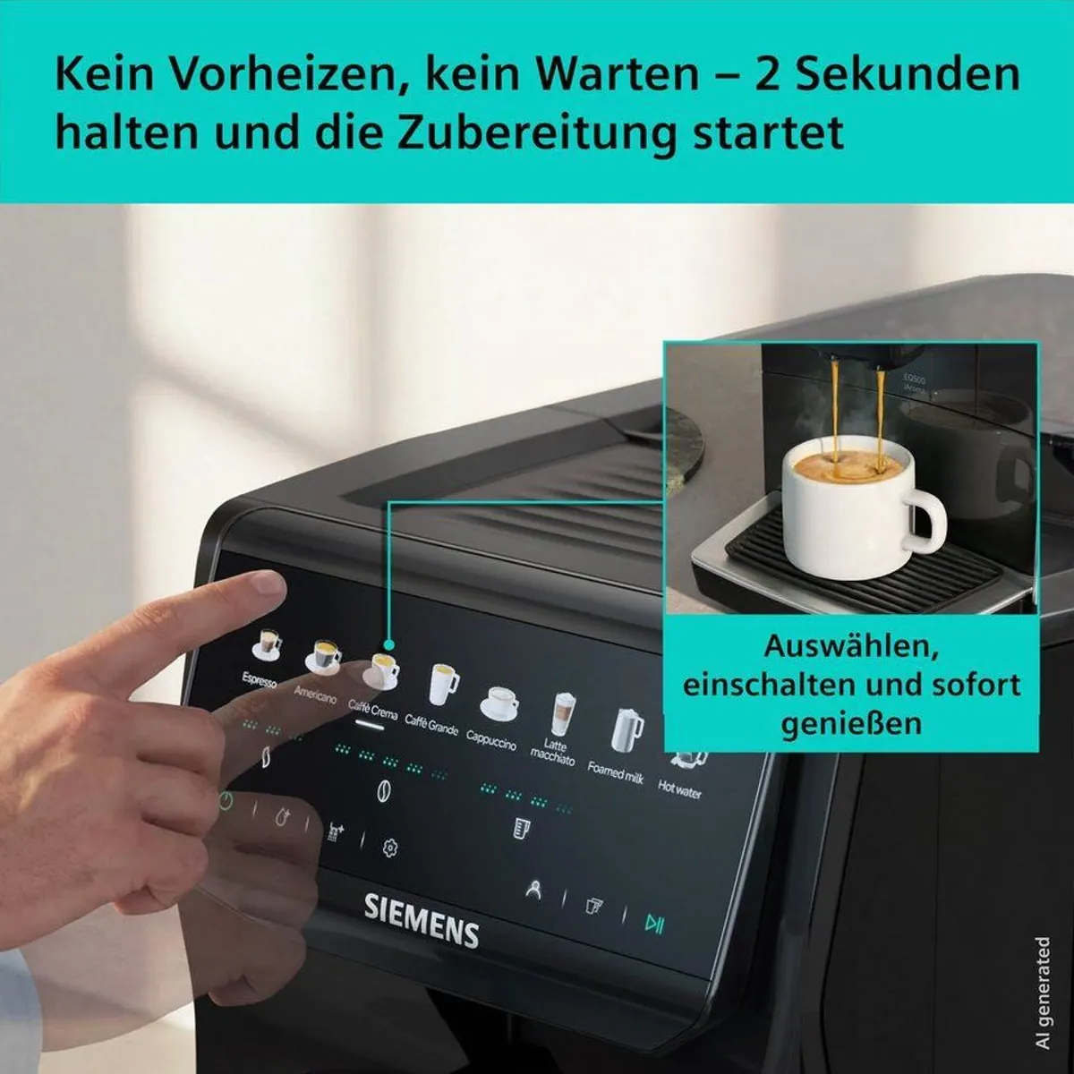 SIEMENS Kaffeevollautomat EQ500 TP553E19, Doppeltassenfunktion, Keramikmahlwerk, App-Steuerung 2