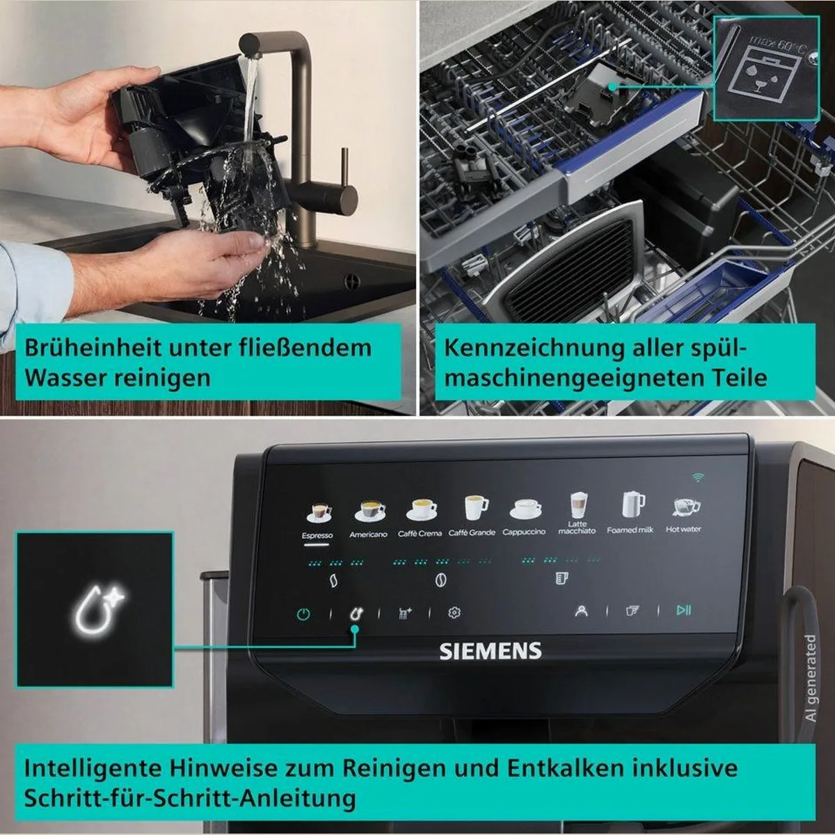 SIEMENS Kaffeevollautomat EQ500 TP553E19, Doppeltassenfunktion, Keramikmahlwerk, App-Steuerung 5