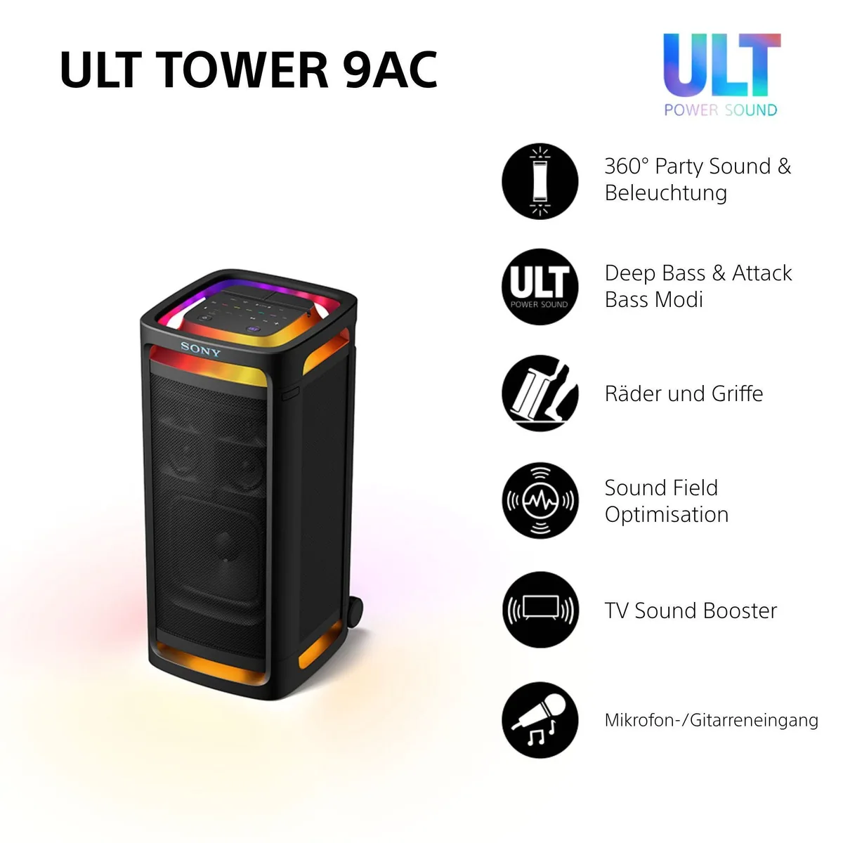 Sony ULT Tower 9AC + ULT MIC, kraftvoller Klang, 360° Sound, erweiterte Rauschunterdrückung 2