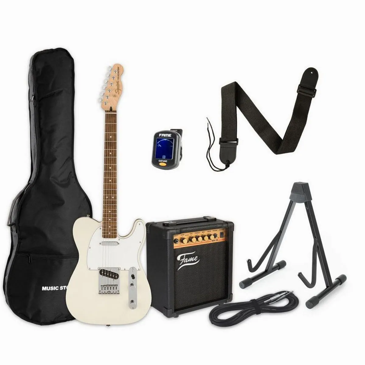 Squier Affinity Telecaster LRL Olympic White, E-Gitarre Set mit Verstärker und Zubehör