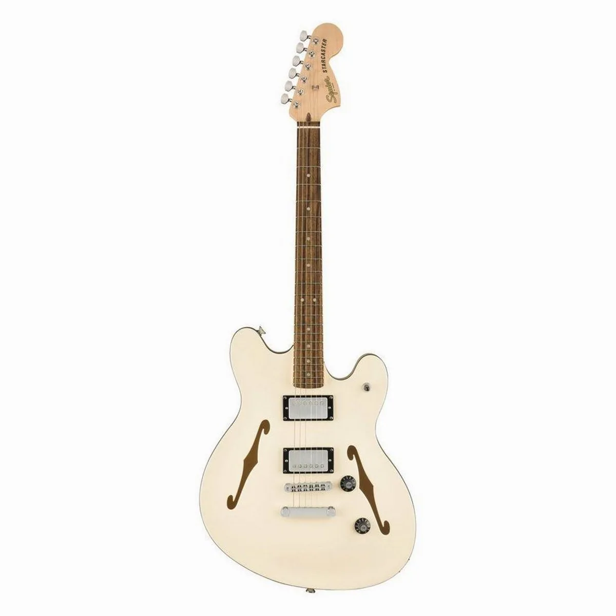 Squier Affinity Starcaster Deluxe OWT, Halbakustik-E-Gitarre, 70s-Style, Hochwertige Verarbeitung