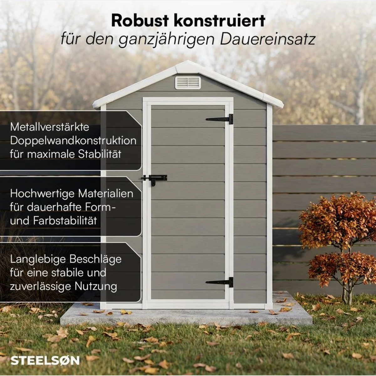 STEELSØN Novara Gerätehaus, wetterfest, großzügiger Stauraum, wartungsfreies Kunststoff 2