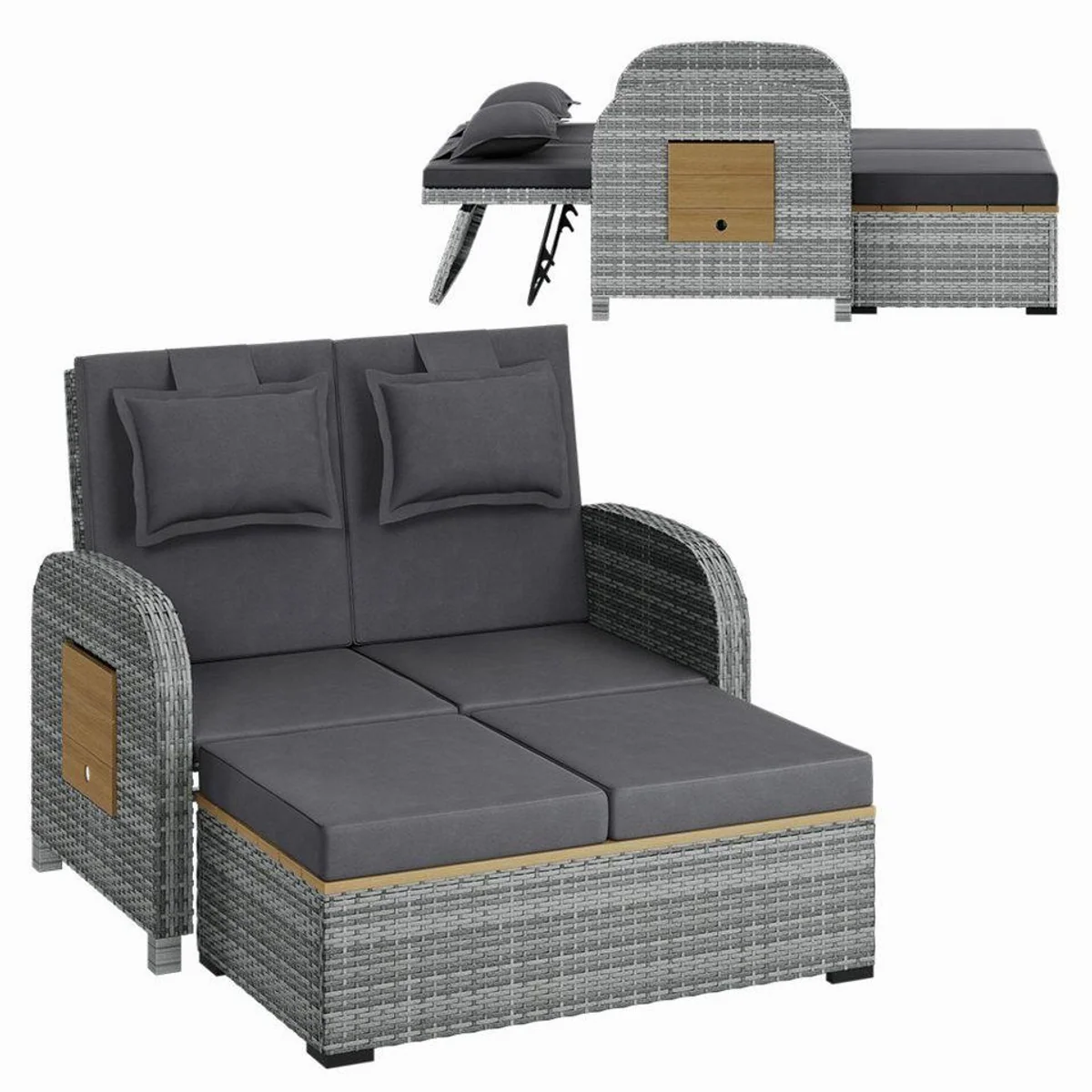 STEELSØN Caelum Gartenlounge-Set, 3-fach verstellbare Rückenlehne, herausziehbare Sitzbank, wetterfest