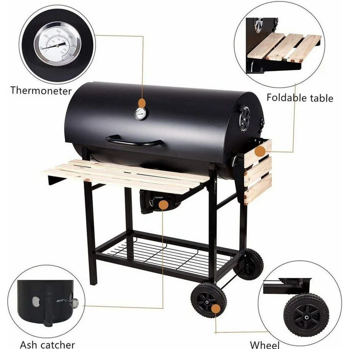SunJas Holzkohlegrill XXL, präzises Thermometer, abnehmbarer Aschekasten, großzügige Grillfläche 3