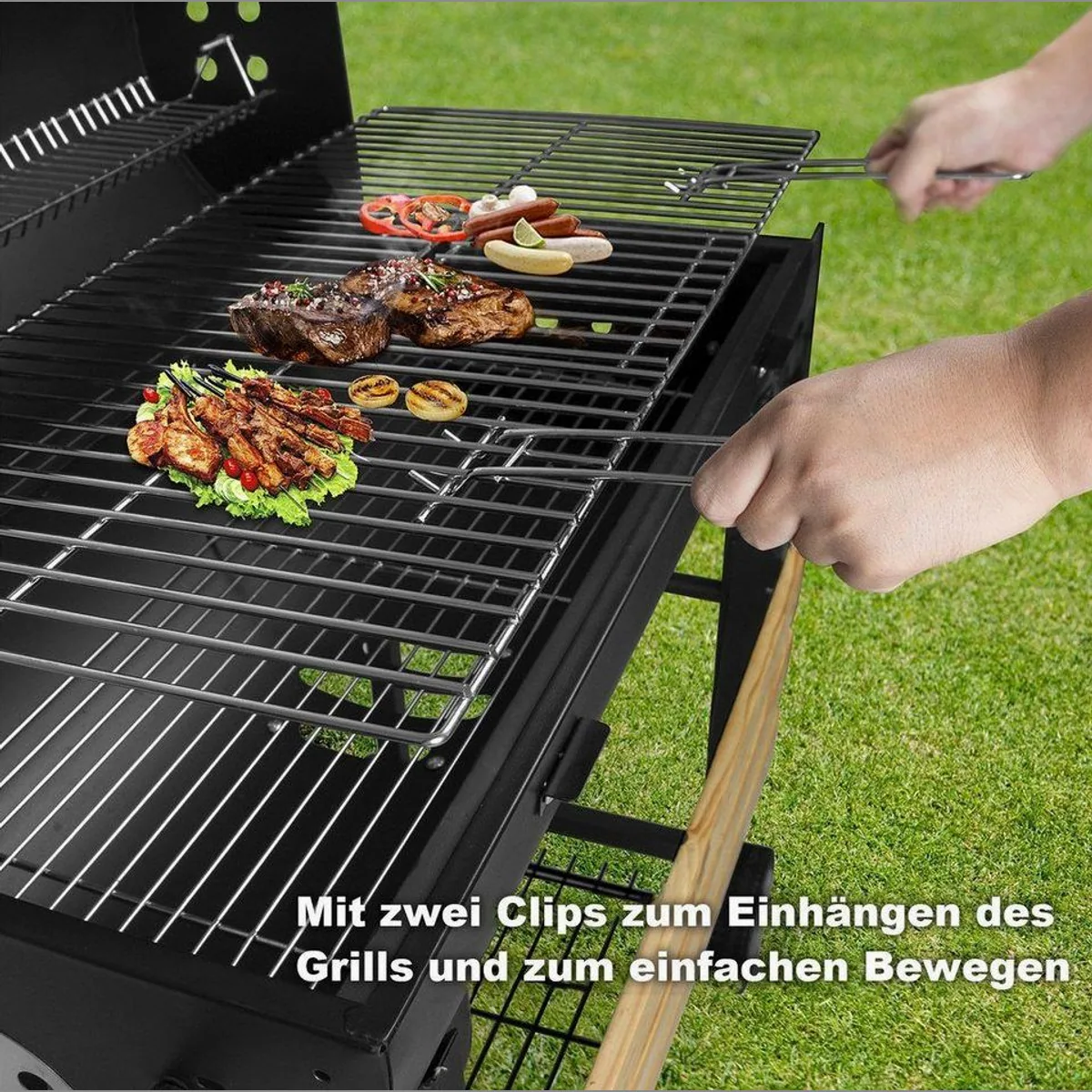 SunJas Holzkohlegrill XXL, präzises Thermometer, abnehmbarer Aschekasten, großzügige Grillfläche 5