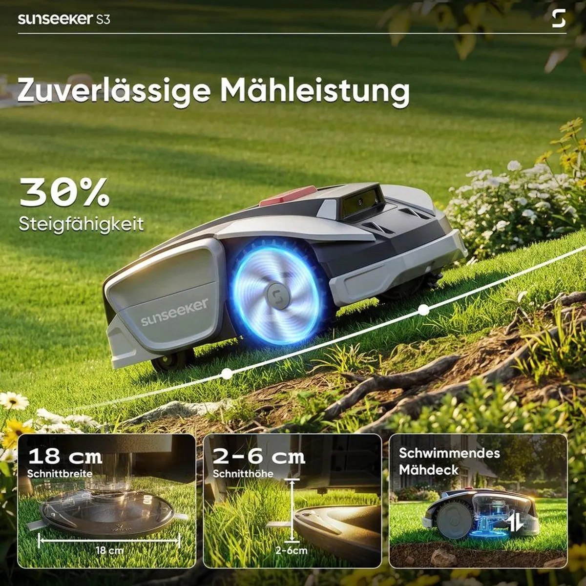 Sunseeker S3 Rasenmähroboter, KI-gestützte Kartierung, bis 800 m², App-Steuerung 2