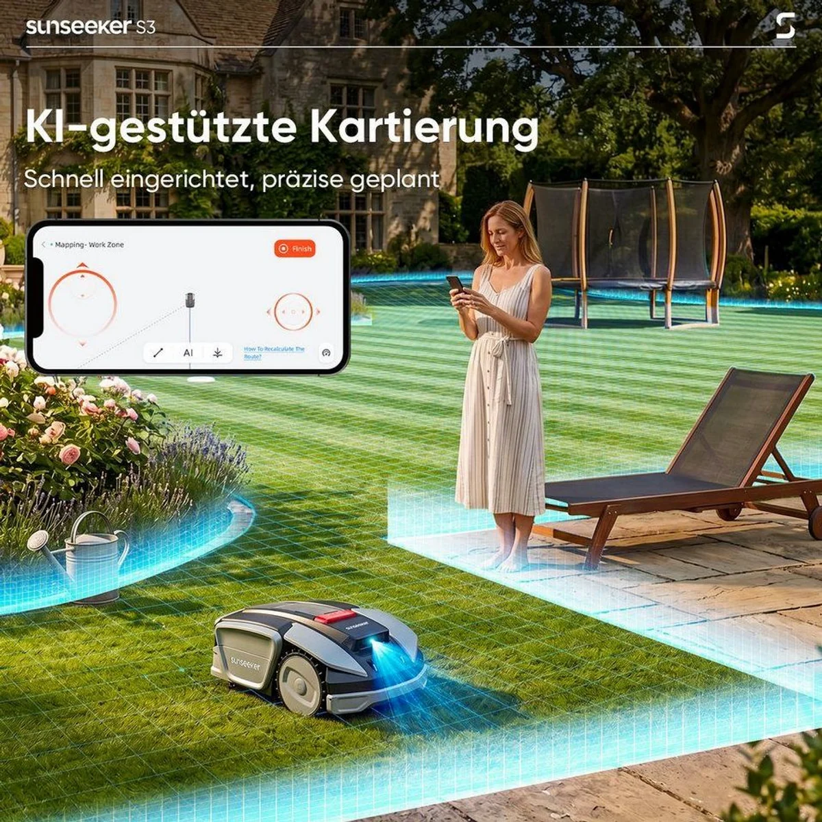 Sunseeker S3 Rasenmähroboter, KI-gestützte Kartierung, bis 800 m², App-Steuerung 5