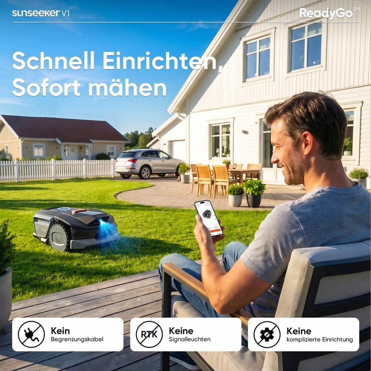 Sunseeker Rasenmähroboter V1, für Flächen bis 300 m², Vision AI, leise & smart 2