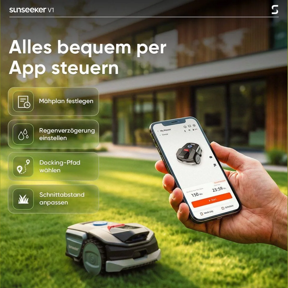 Sunseeker Rasenmähroboter V1, für Flächen bis 300 m², Vision AI, leise & smart 4