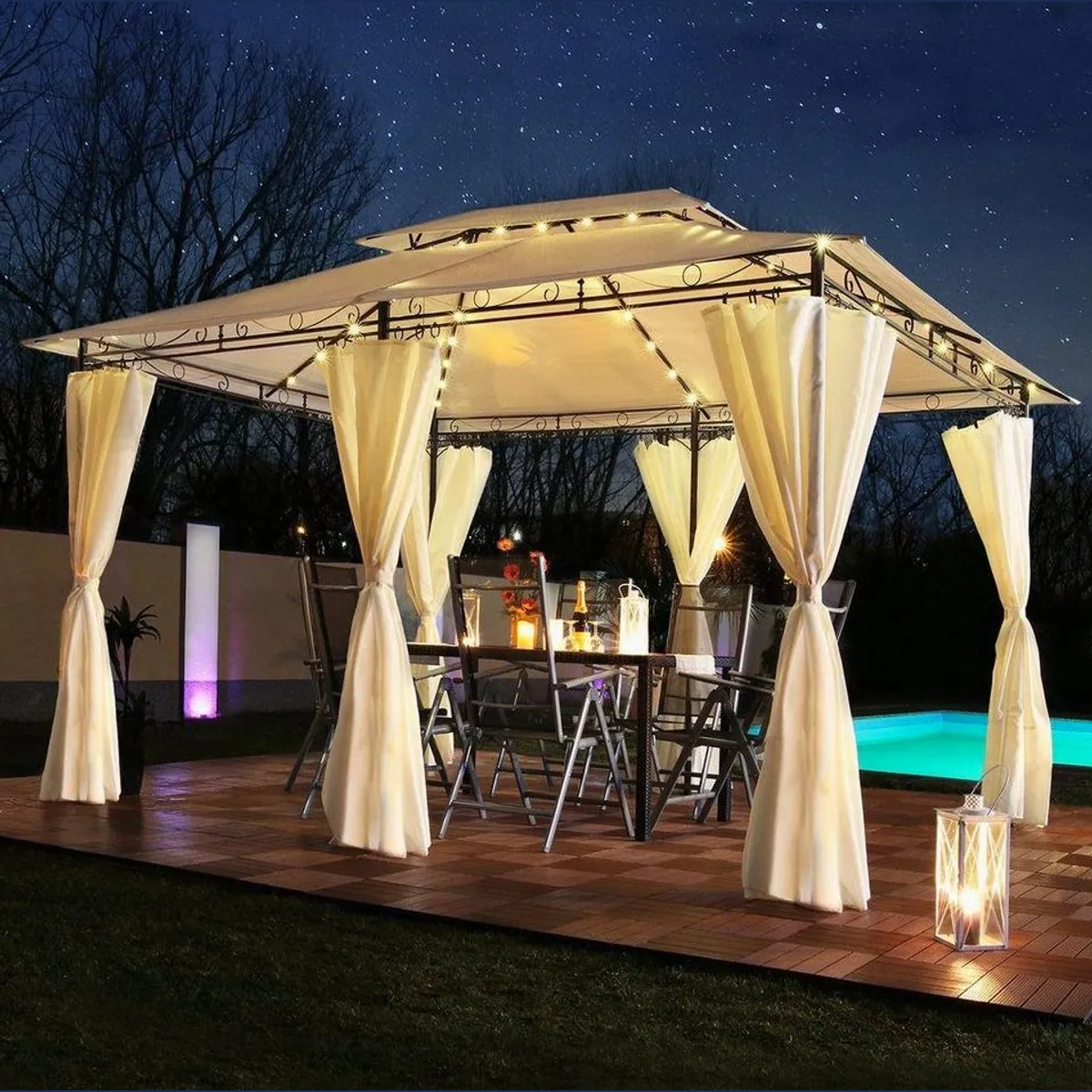 Swing&Harmonie DP-3401 Pavillon, LED-Beleuchtung, Solarmodul, Designer-Optik — 3x4m