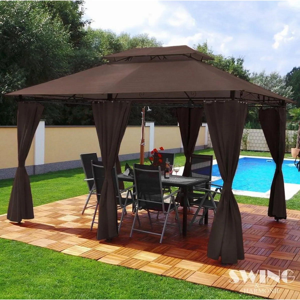 Swing&Harmonie DP-3401 Pavillon, LED-Beleuchtung, Solarmodul, Designer-Optik — 3x4m 2