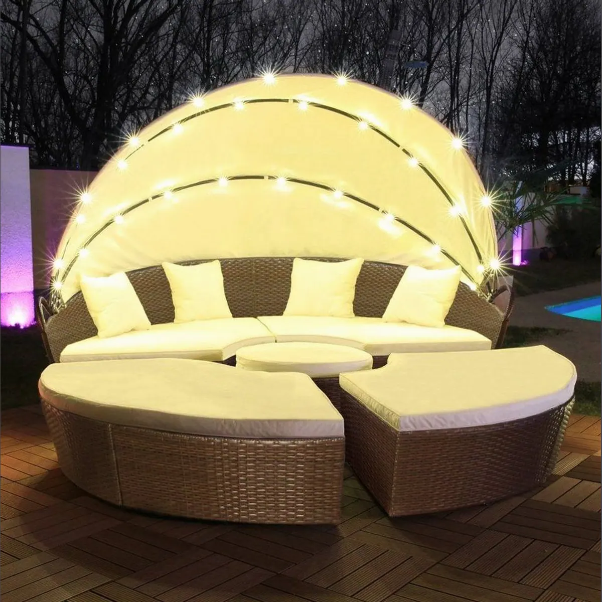 Swing&Harmonie LED-Sonneninsel, modulare Gartenlounge aus Polyrattan — inklusive Abdeckcover und Solarmodul 2