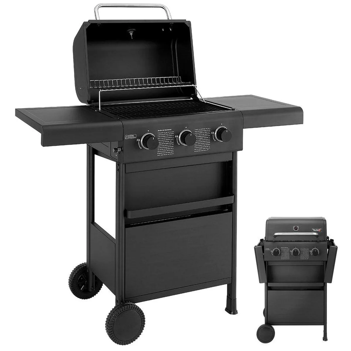 TAINO Gasgrill COMPACT 3+0, 3 Edelstahl-Brenner, klappbare Ablagen