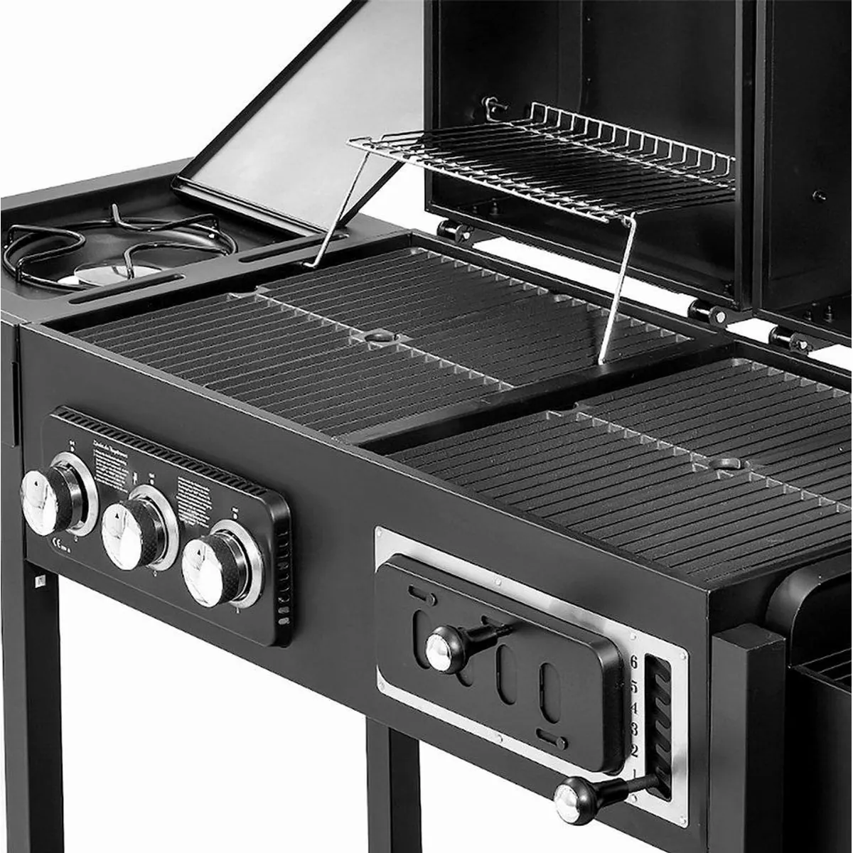 TAINO HERO DUO Holzkohlegrill, höhenverstellbarer Kohlerost, klappbarer Seitentisch 4