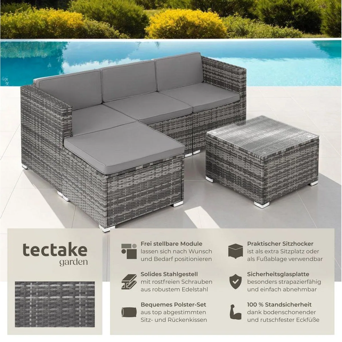 tectake Loungeset Lignano, witterungsbeständiges Rattan, vielseitig kombinierbar 2