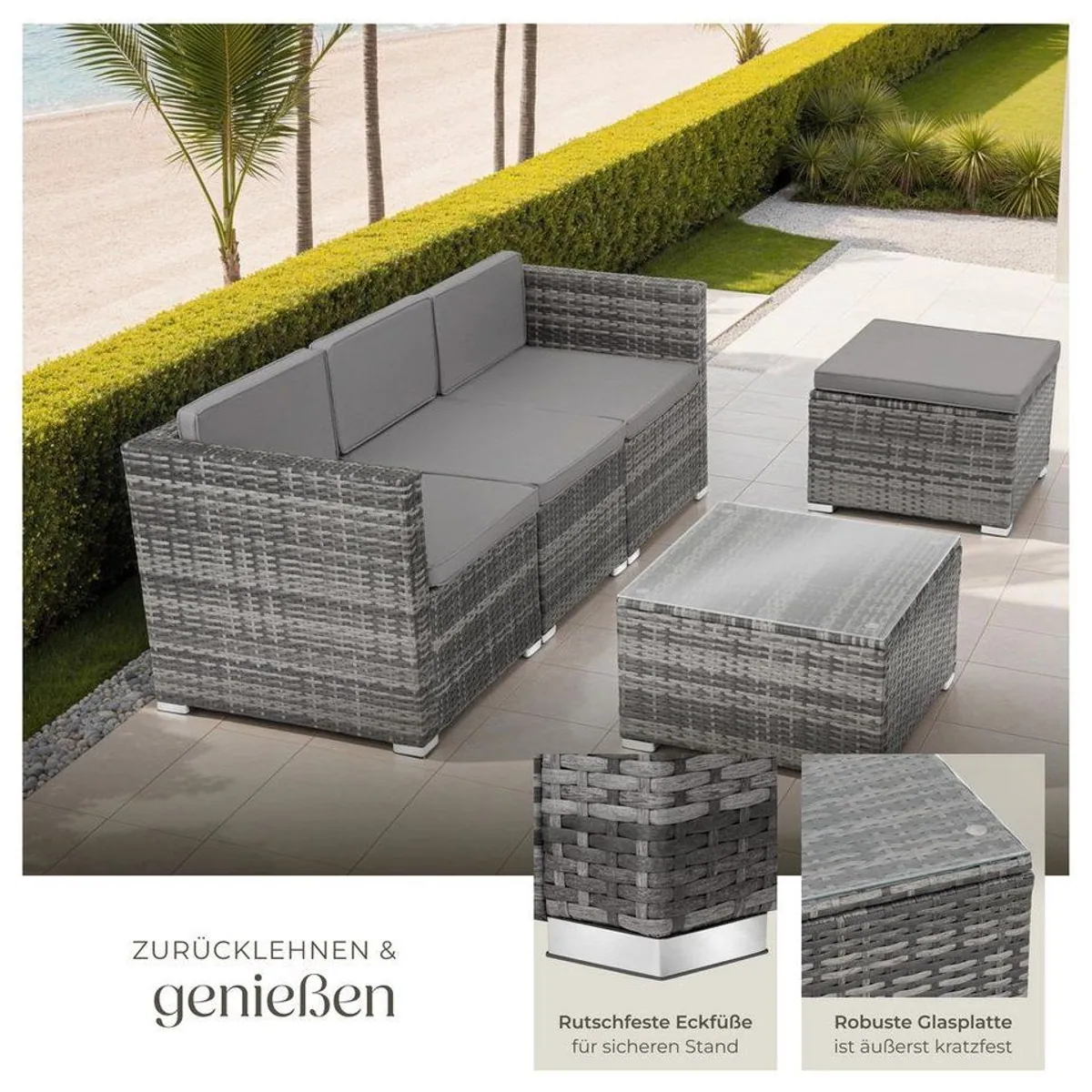 tectake Loungeset Lignano, witterungsbeständiges Rattan, vielseitig kombinierbar 4