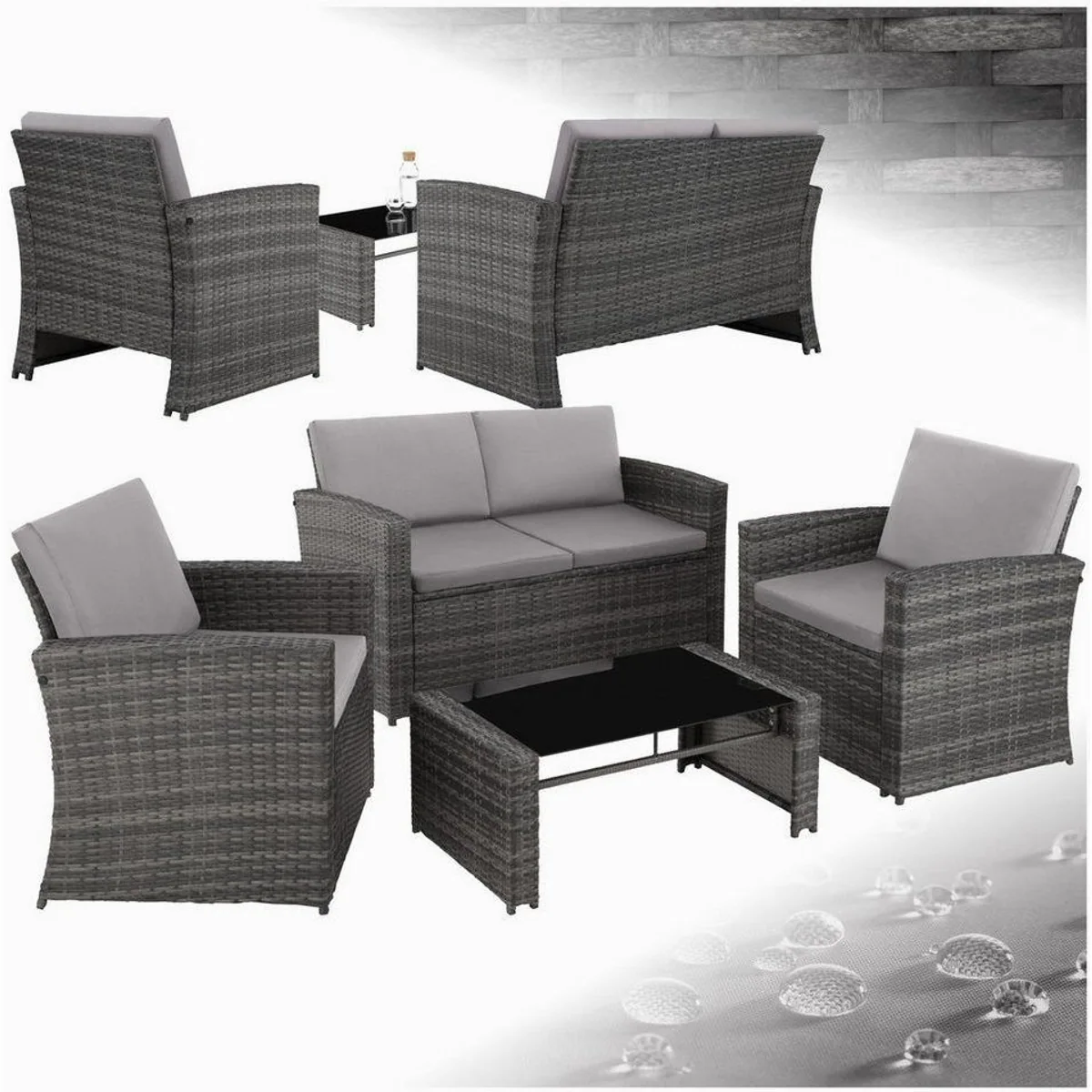tectake Jesolo Loungeset, inklusive Kissen, stilvolles Rattan-Design