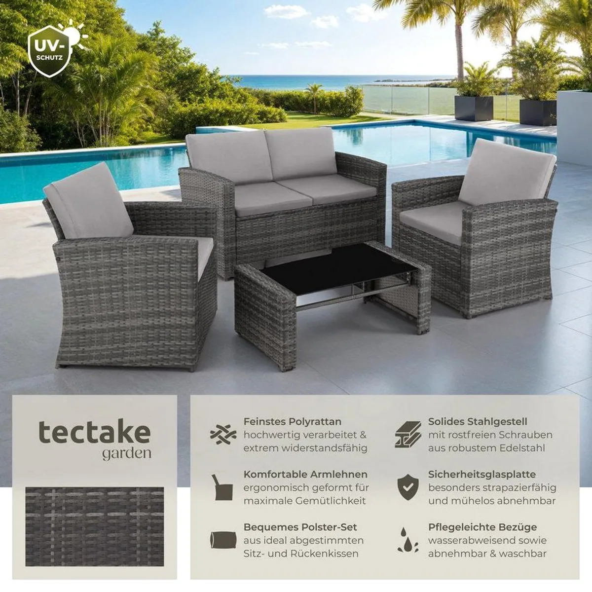 tectake Jesolo Loungeset, inklusive Kissen, stilvolles Rattan-Design 2