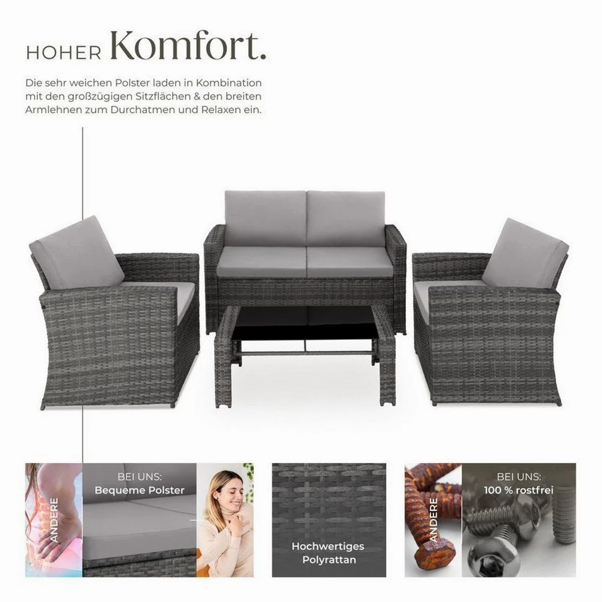 tectake Jesolo Loungeset, inklusive Kissen, stilvolles Rattan-Design 3