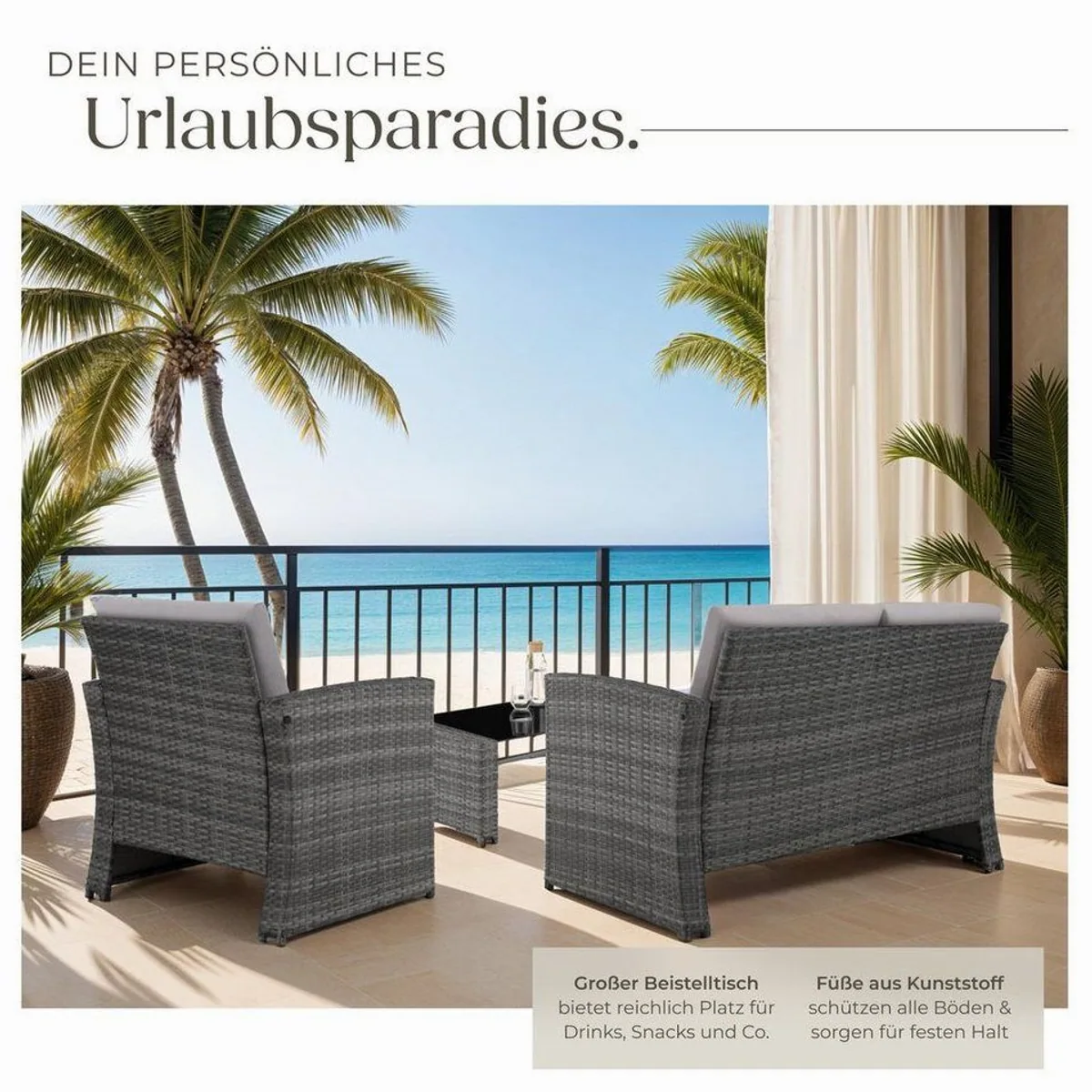 tectake Jesolo Loungeset, inklusive Kissen, stilvolles Rattan-Design 4