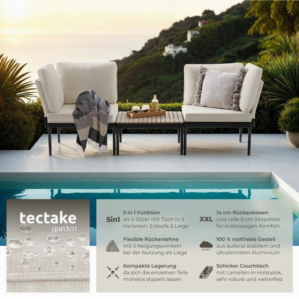 tectake Gartenlounge-Set Magaluf, wetterfest, stapelbar, vielseitig einsetzbar 2