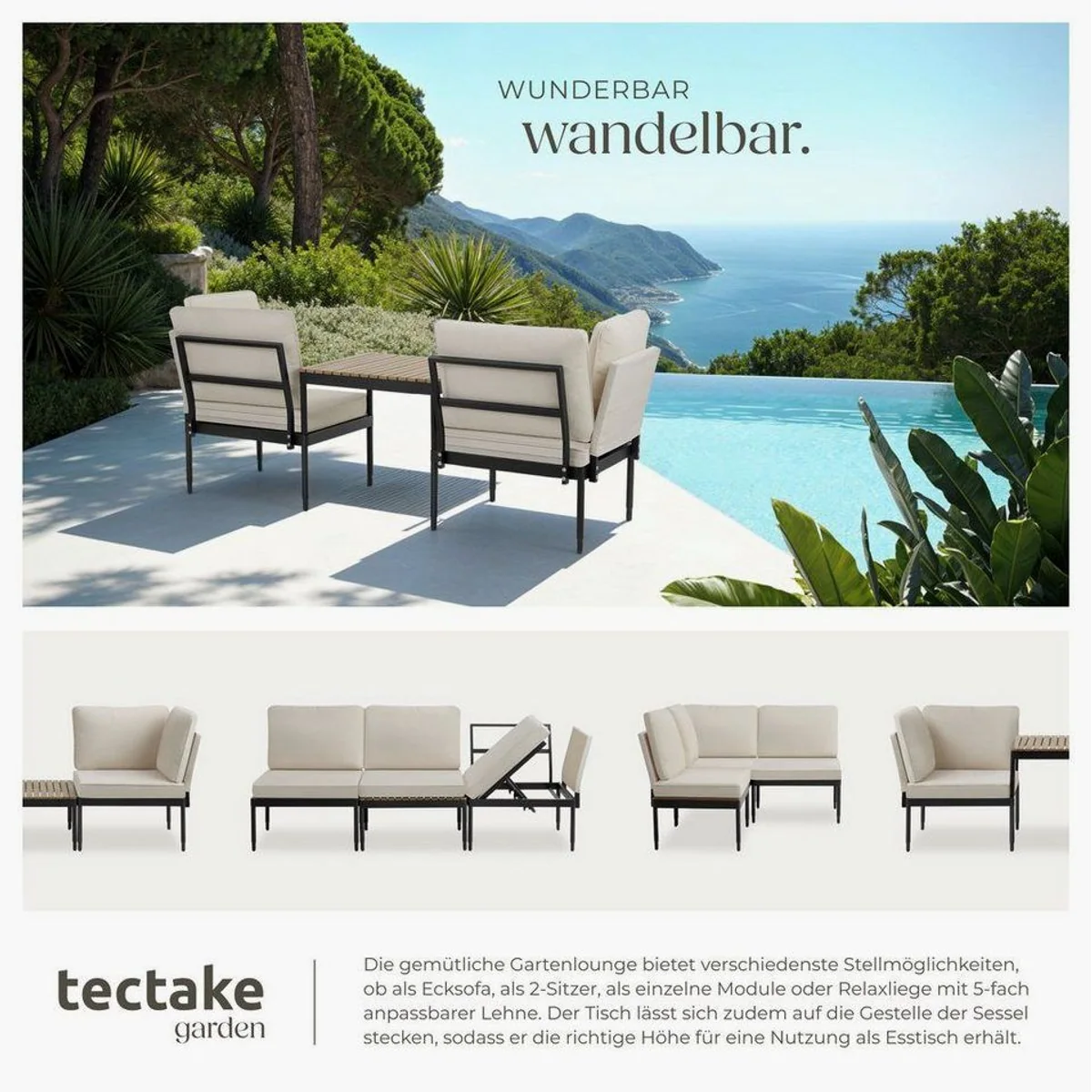 tectake Gartenlounge-Set Magaluf, wetterfest, stapelbar, vielseitig einsetzbar 4
