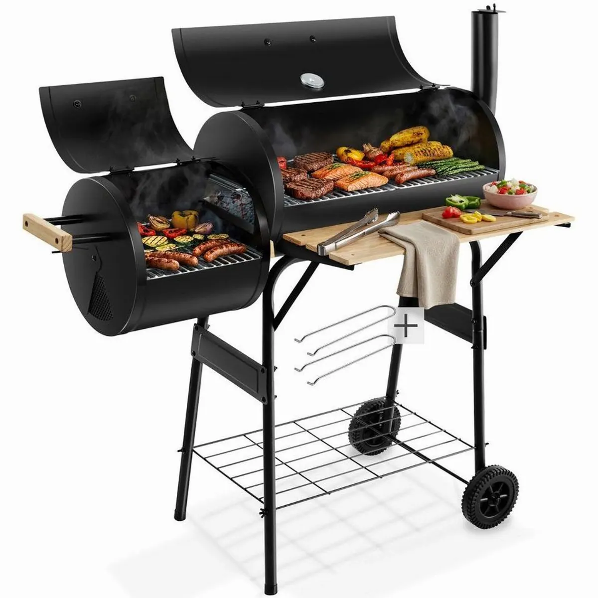 tectake Holzkohlegrill Smoker 2in1, präzise Temperaturkontrolle und vielseitige Nutzung