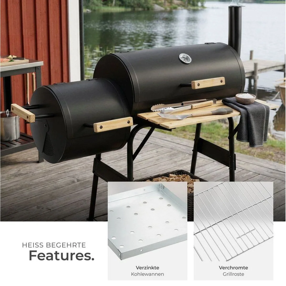 tectake Holzkohlegrill Smoker 2in1, präzise Temperaturkontrolle und vielseitige Nutzung 4