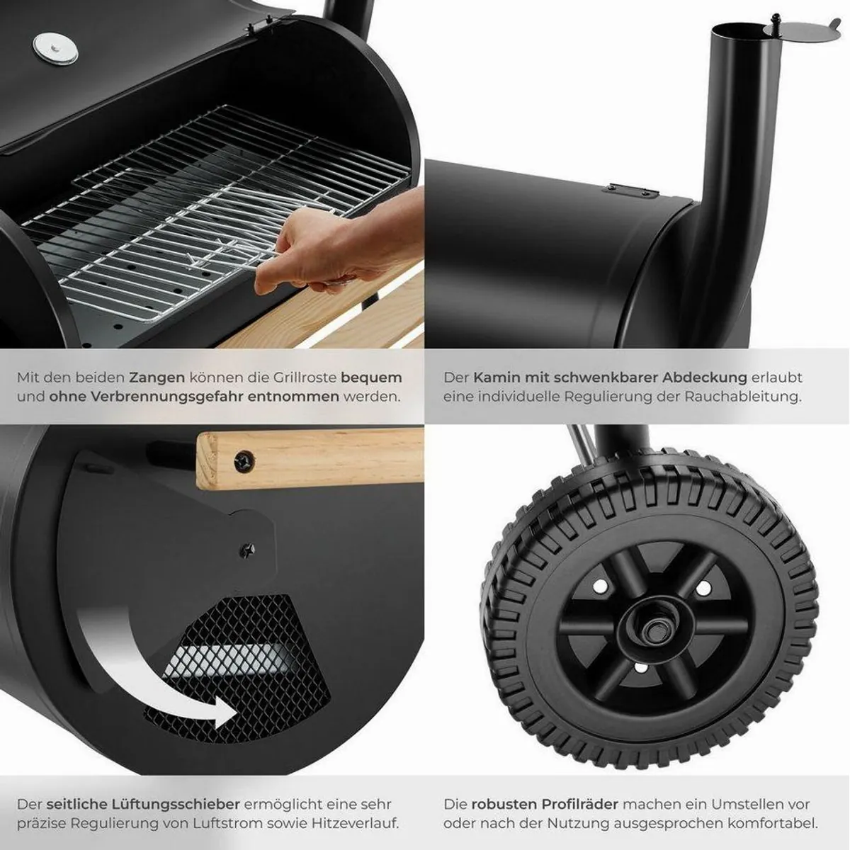 tectake Holzkohlegrill Smoker 2in1, präzise Temperaturkontrolle und vielseitige Nutzung 5