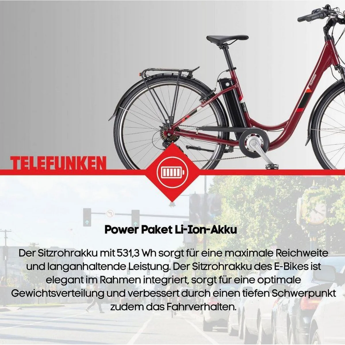 Telefunken E-Bike Cityrad RC822, 100 km Reichweite, 7-Gang Shimano Schaltung 3
