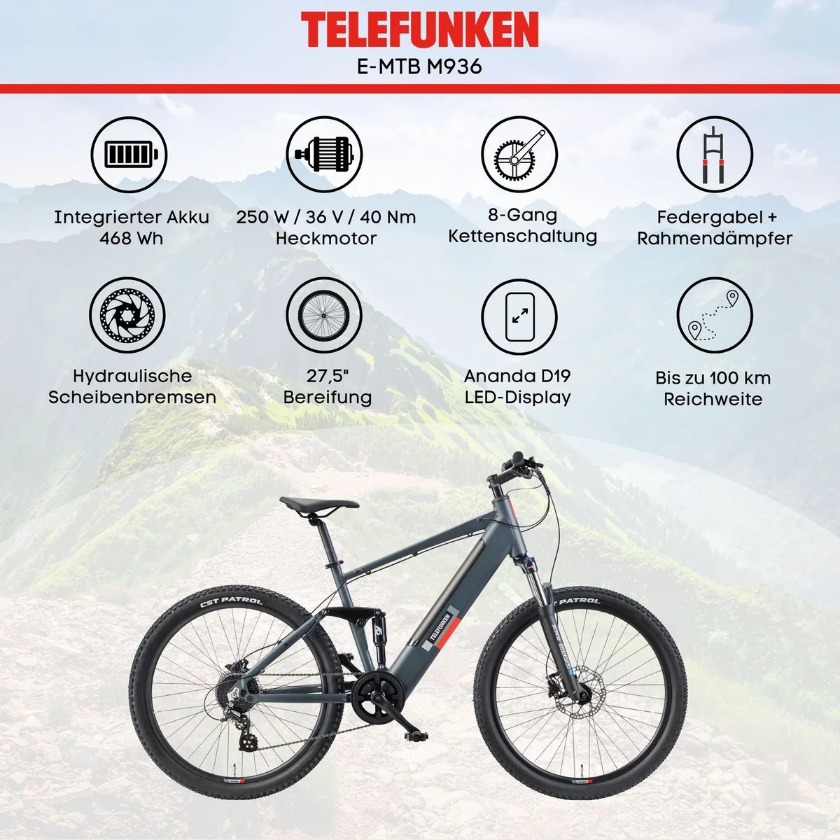 Telefunken E-Bike Aufsteiger M936, 8-Gang Shimano, leistungsstarker Heckmotor 5