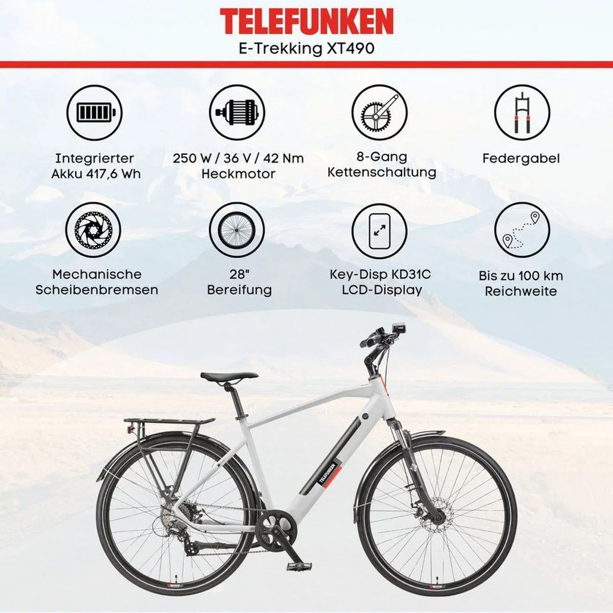 Telefunken E-Bike Trekkingrad Expedition XT490, 28 Zoll, 8-Gang Shimano, 417,6 Wh 5