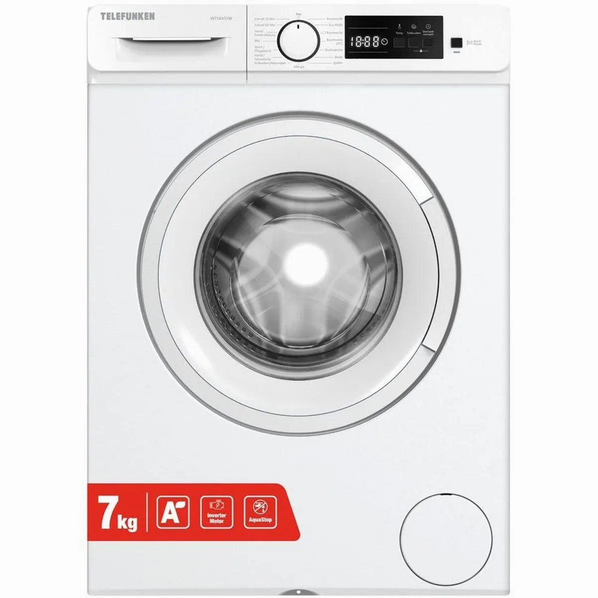 Telefunken W714AS1W Waschmaschine, 7 kg Fassungsvermögen, 1400 U/min, Inverter Motor