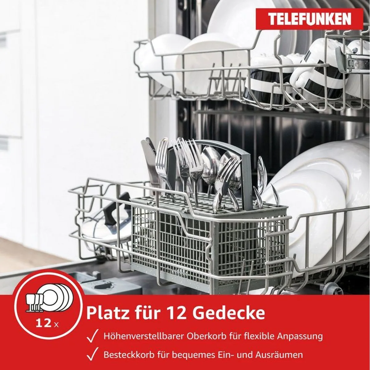Telefunken GFS6012DI Geschirrspüler, 12 Maßgedecke, 6 Programme, AquaStop 4