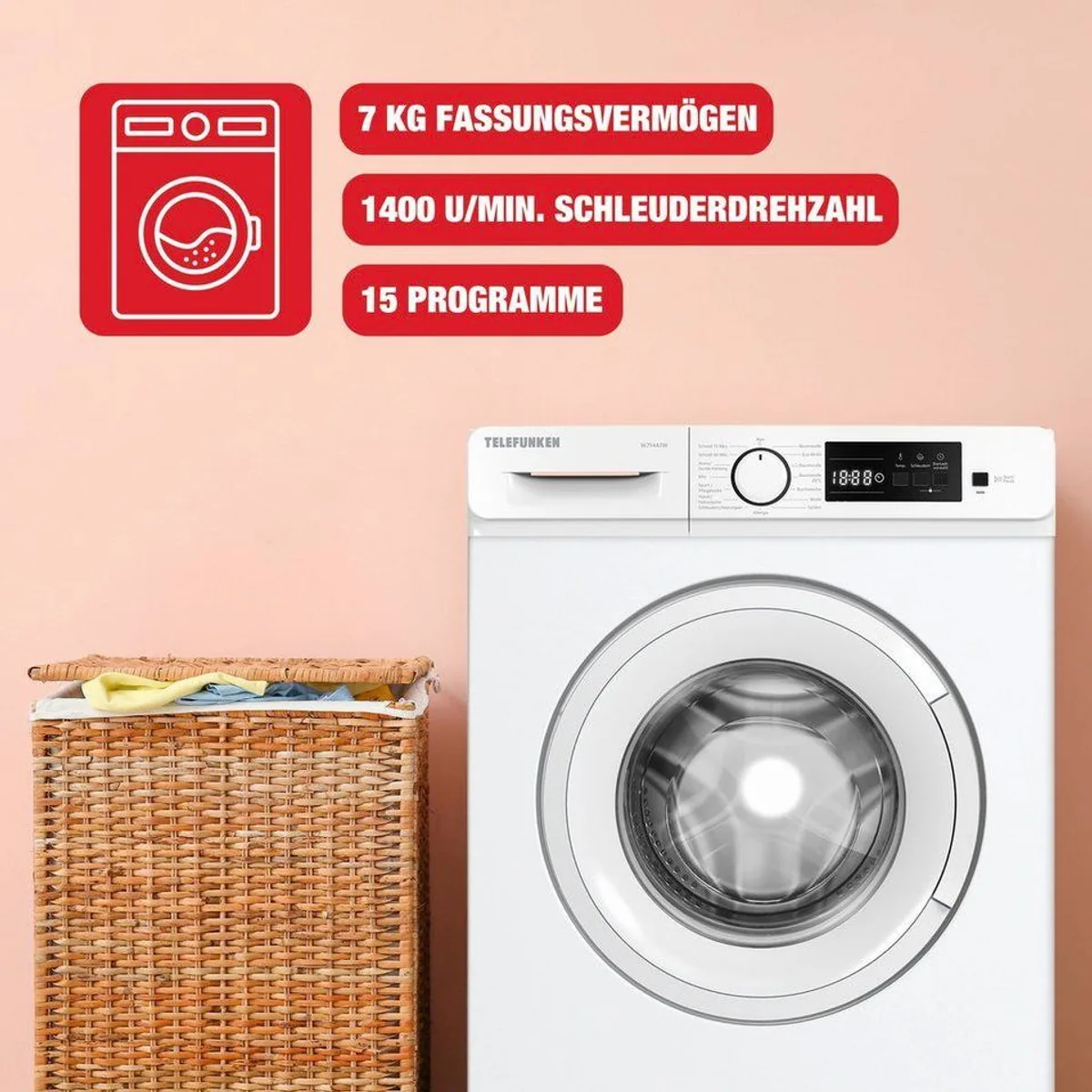 Telefunken W714A1W Waschmaschine, 7 kg, 1400 U/min, Inverter Motor, Schontrommel 3