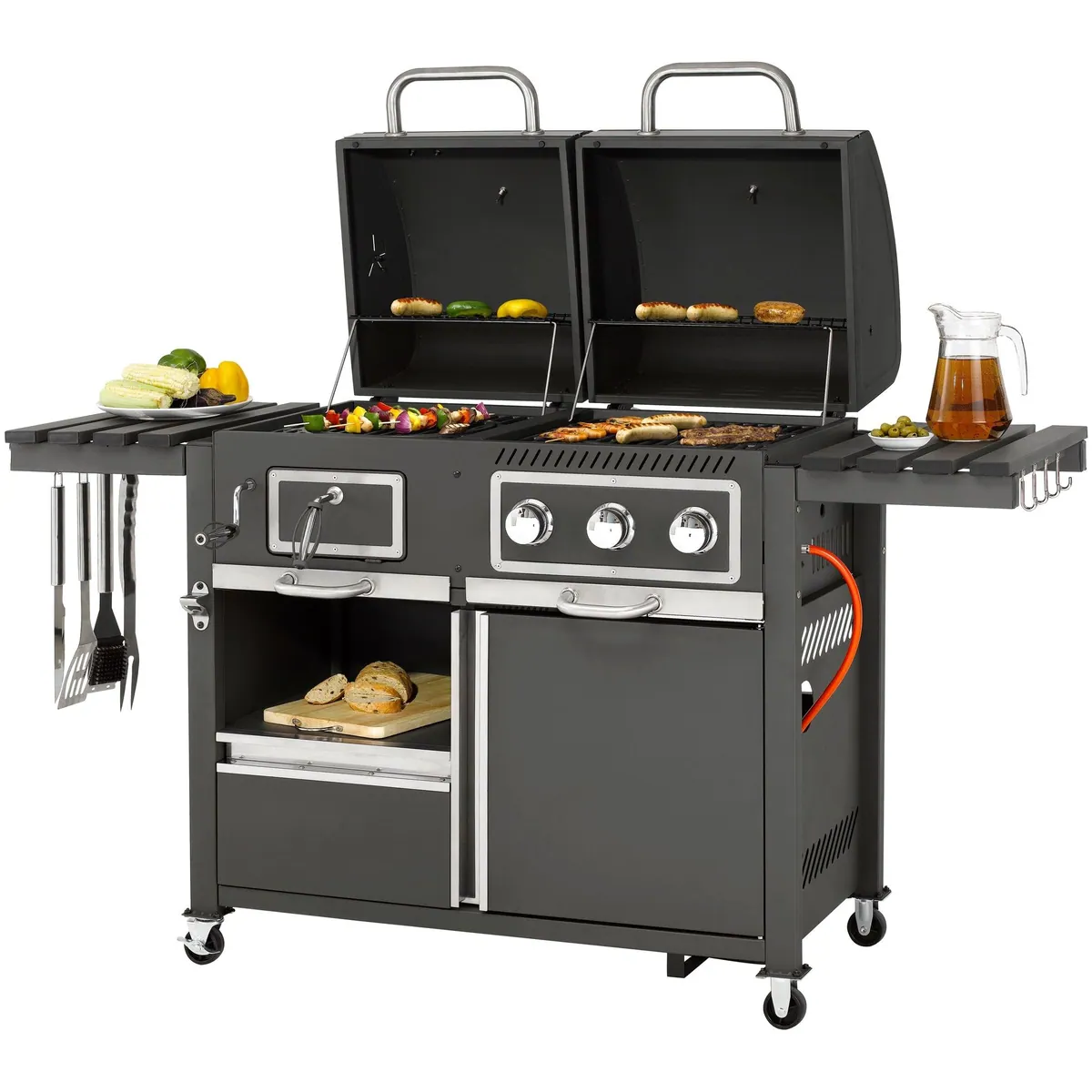 Tepro Toronto Gasgrill-Kohle-Kombination, 3 Edelstahl-Brenner, herausnehmbare Grillroste