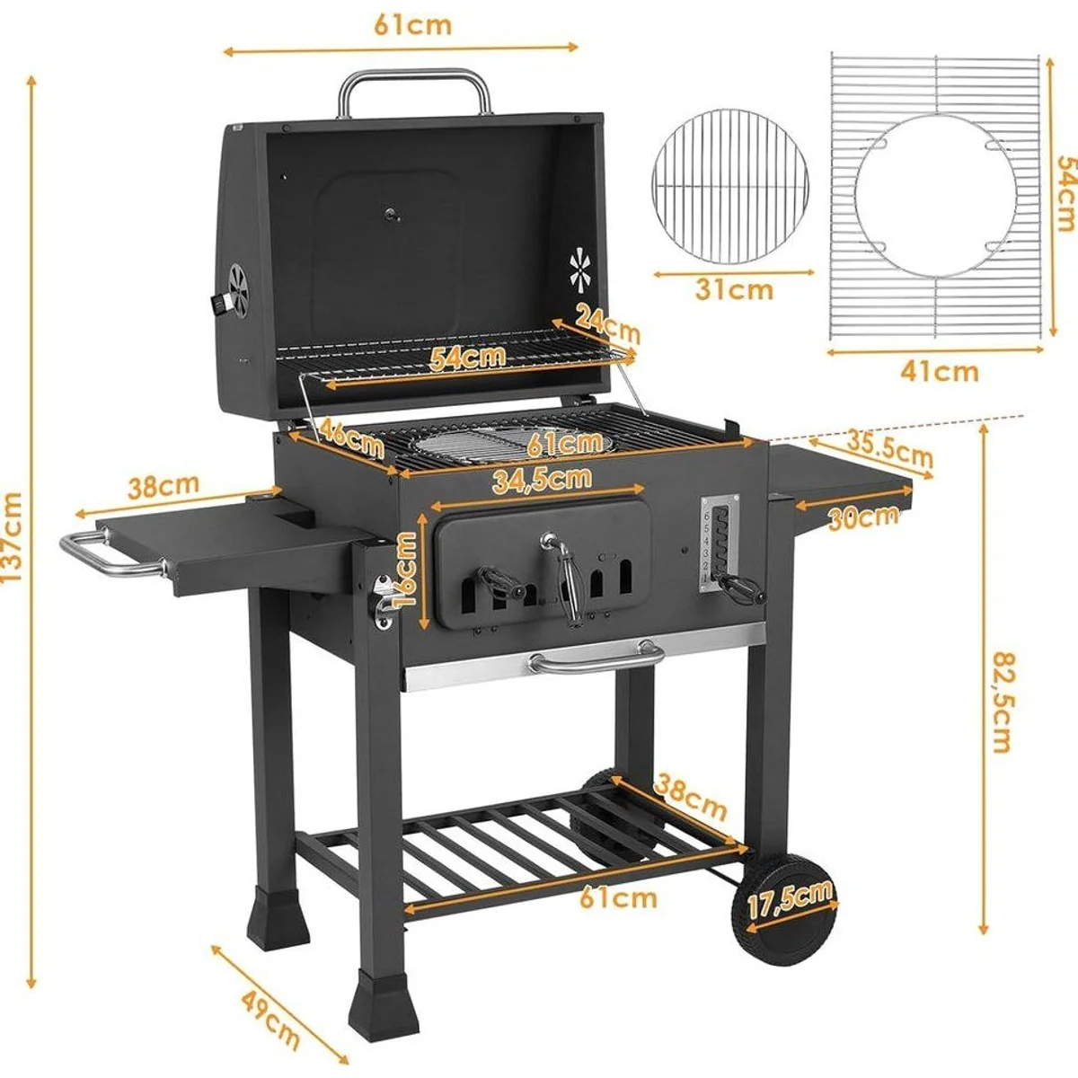 TLGREEN Holzkohlegrill XXL, 3-Zonen Multifunktion, höhenverstellbare Kohleschale & Thermometer 2