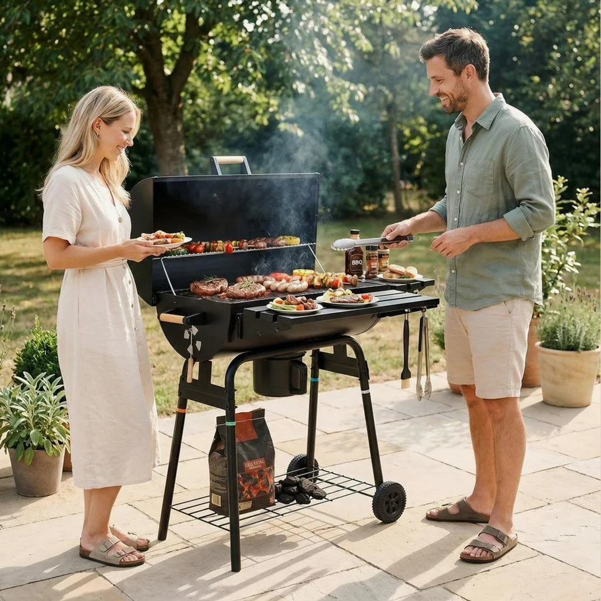 TLGREEN Holzkohlegrill BBQ Smoker, vielseitig & funktional für 6–8 Personen