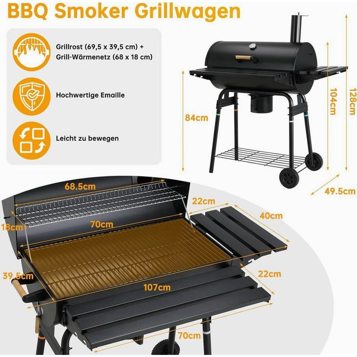 TLGREEN Holzkohlegrill BBQ Smoker, vielseitig & funktional für 6–8 Personen 2